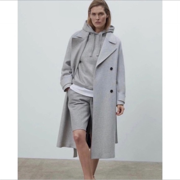 ZARA NWT light Gray Oversized Oversized Italian Manteco Wool Blend Coat XS - Picture 2 of 14